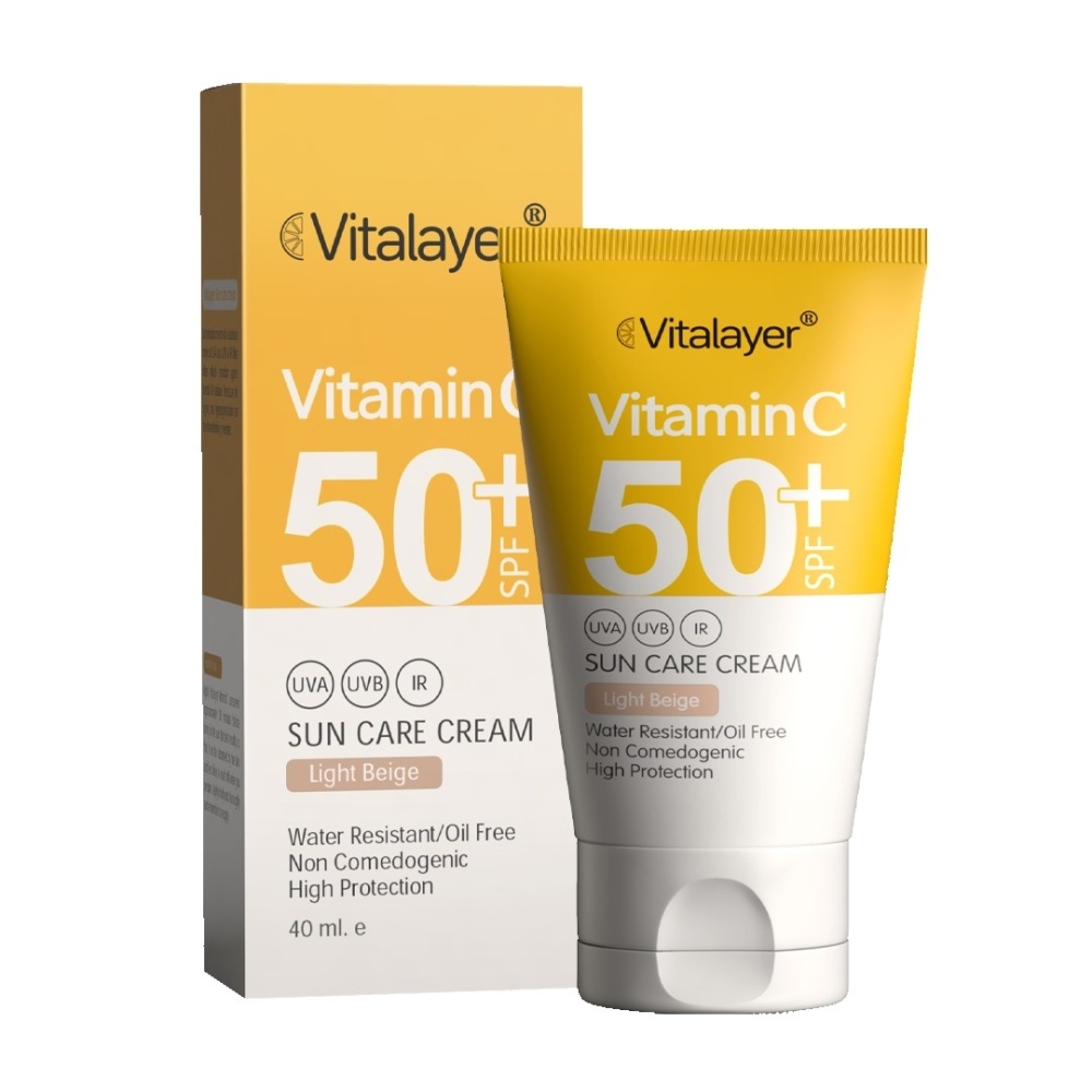 کرم ضد آفتاب SPF 50 ویتامین سی ویتالیر رنگ بژ روشن